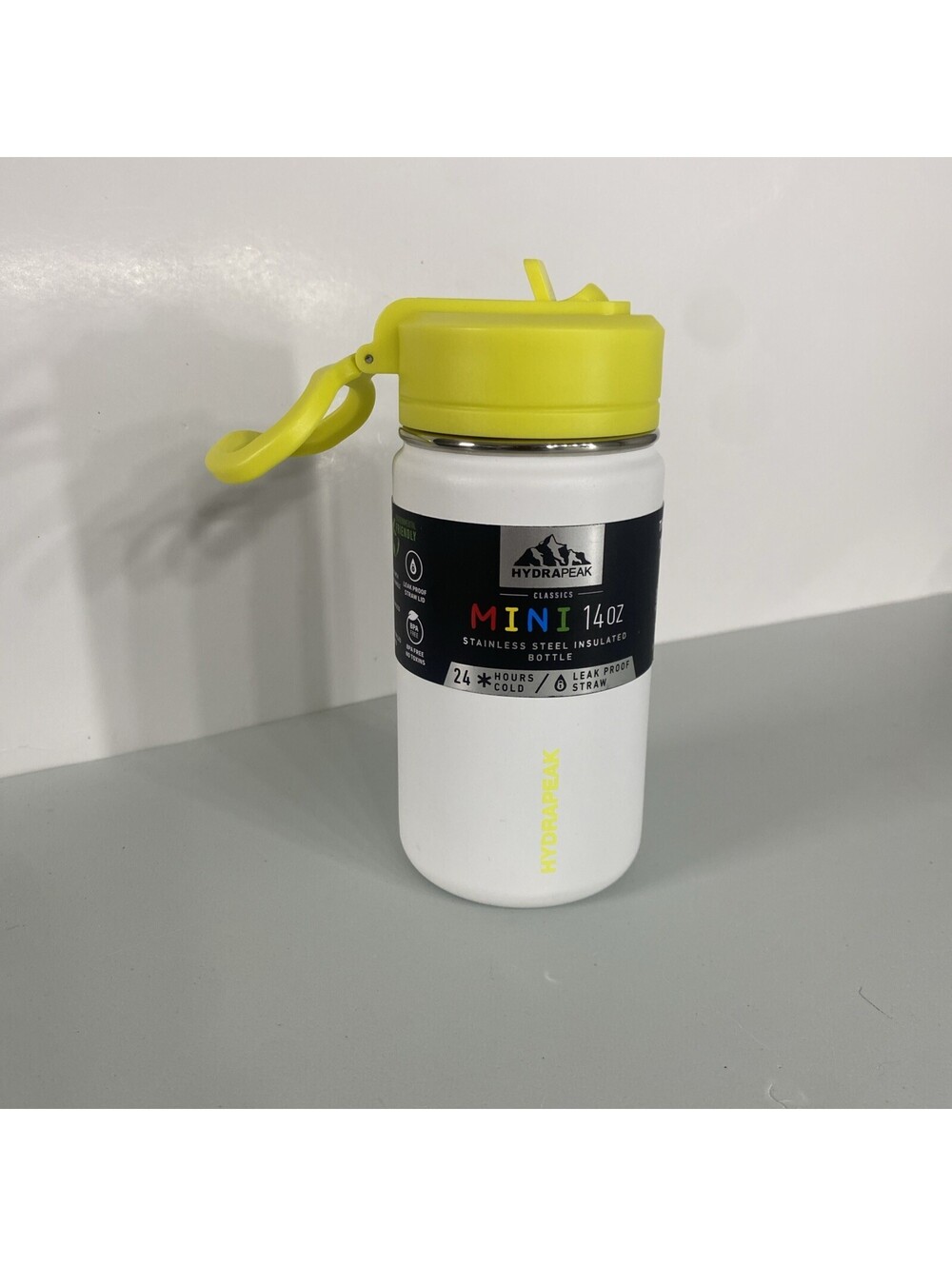Hydrapeak Mini Kids Water Thermos with Straw Lid 14oz - color White Yellow